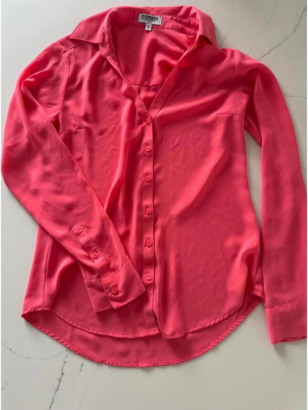Express The Portofino Coral Pink Slim Fit Button-Up Shirt XS